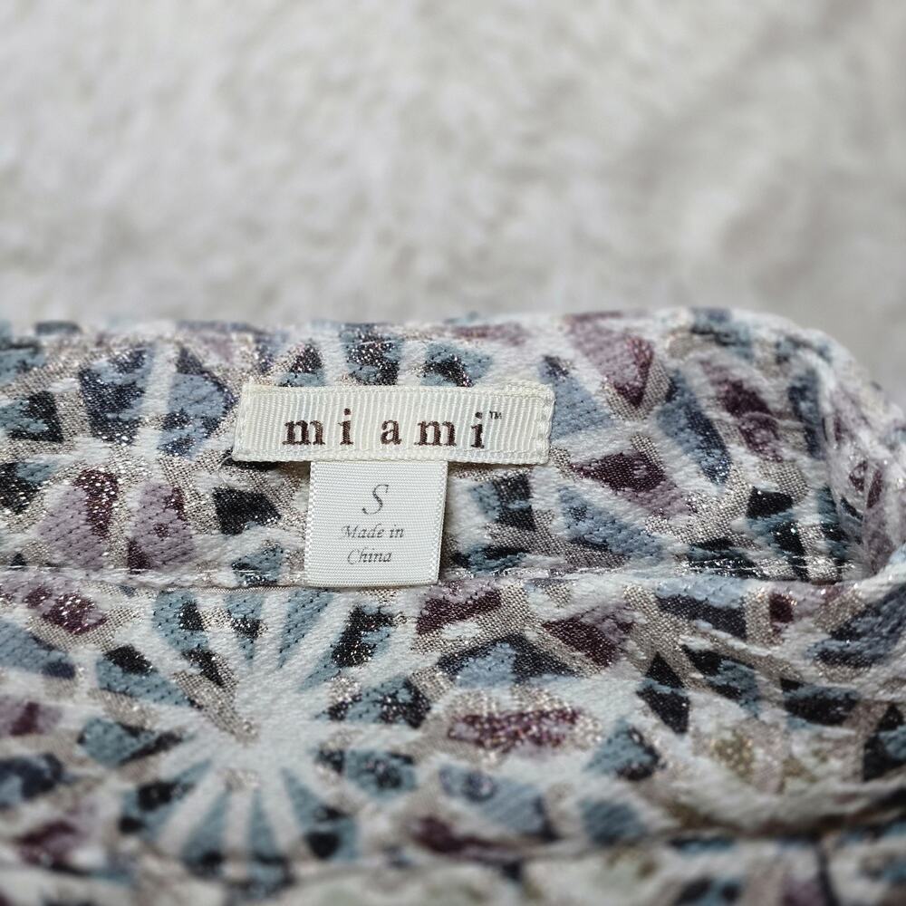 Mi ami Metallic Brocade Mini Skirt Women's Small - Geometric Jacquard High Waist - Picture 2 of 16